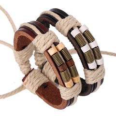 New style leather bracelet bronze spring wood beads leather bracelet wholesale woven bracelet retro bracelet