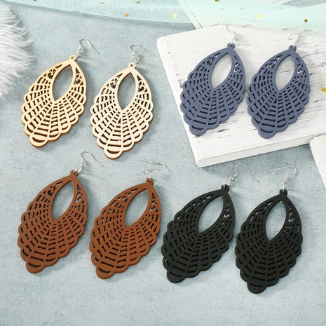 Exaggerated carved hollow wood geometric big earrings earrings retro ear hooks's discount tags