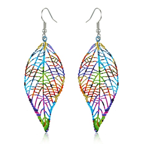 New retro ear hook geometric color hollow carved leaf earrings's discount tags