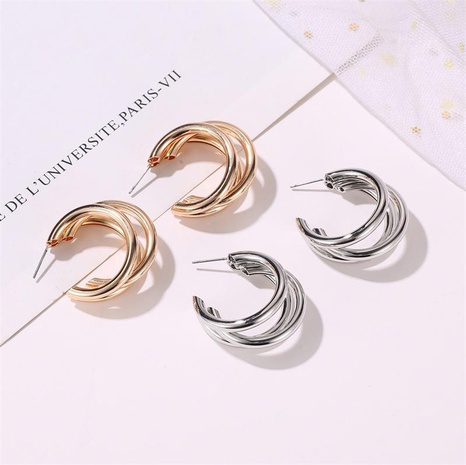 C-shaped earrings metal three-layer semi-circular cross earrings geometric exaggerated earrings's discount tags