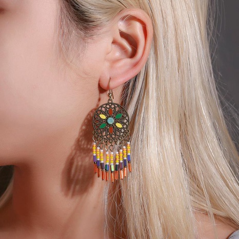 Jewelry color carved multilayer bead tassel earrings female retro court style hollow pattern earrings's discount tags