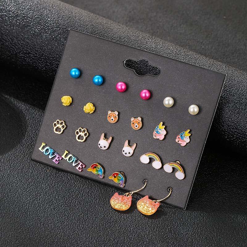 12-piece LOVE earrings girls' simple Korean cute set