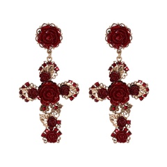 Alloy Fashion Cross earring  (red)  Fashion Jewelry NHJJ5613-red