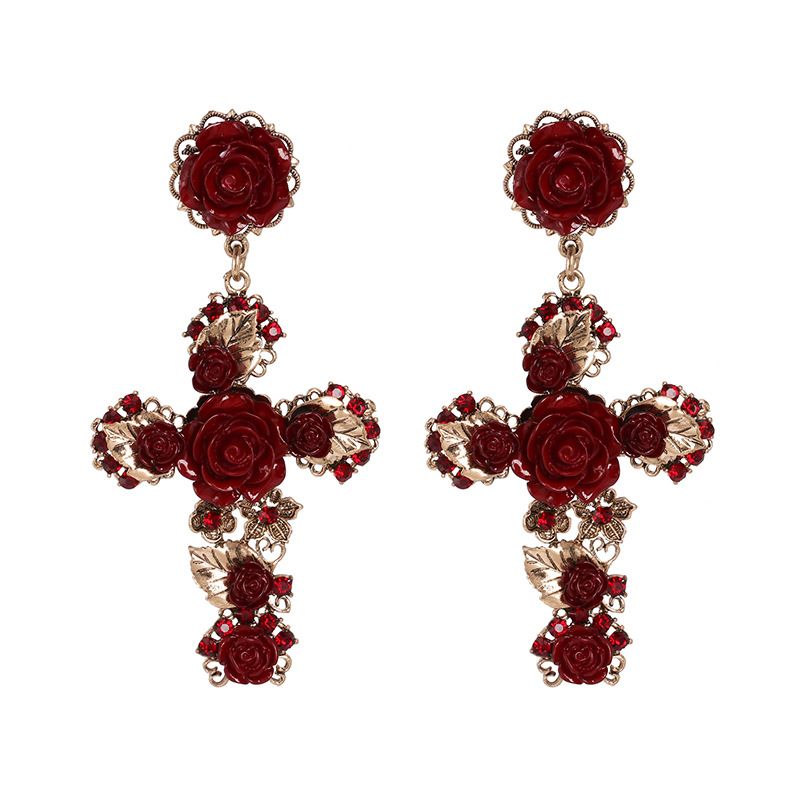 Alloy Fashion Cross earring  red  Fashion Jewelry NHJJ5613red