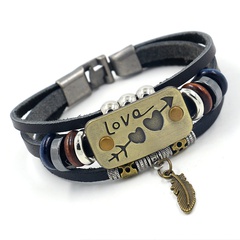 Leather Fashion Sweetheart bracelet  (black)  Fashion Jewelry NHHM0083-black