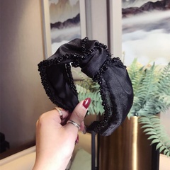 Koreanische neue Qualität Großhandel Haarschmuck Koreanische Version der Perlen kante Netz garn in der Mitte geknotet und geknotet mit breiter Krempe Stirnband Stirnband Frauen