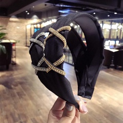 Koreanischer neuer Stil schwarzer Stoff mit Diamant gekreuzt geknotet breit gepolsttes Stirnband weibliche koreanische Version Diamant Schleife rutsch feste Stirnband