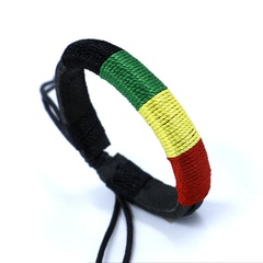 Unisex Geometric Braided Red yellow green black four color weave  Leather Bracelet NHHM121404