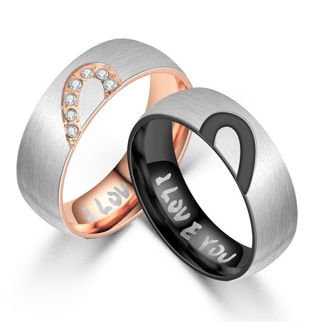 Couple Heart Shaped Half peach heart couple  Stainless Steel Rings NHTP121497's discount tags