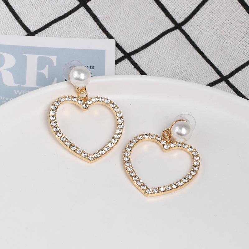 Womens Heart-Shaped Rhinestone Alloy Earrings NHJJ124312