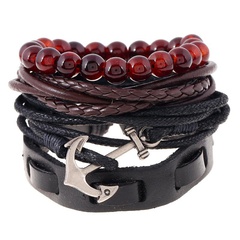 Vintage braided anchor geometric leather Bracelets & Bangles NHPK124817
