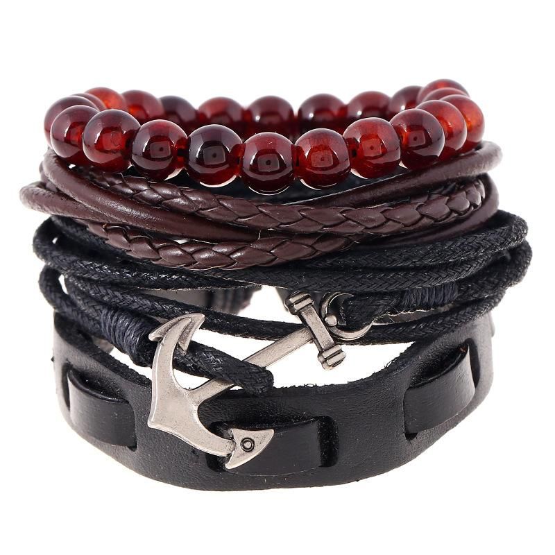 Vintage braided anchor geometric leather Bracelets amp Bangles NHPK124817