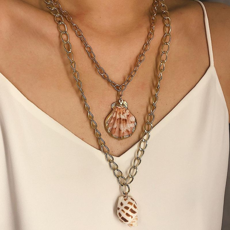 Creative beach shell double layer Necklaces NHXR127779