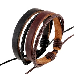 Einfaches mehr schicht iges hand gewebtes Rindsleder armband, personal isiertes Retro-Leder armband im europäischen und amerikanischen Stil, grenz überschreiten der Schmuck Großhandel