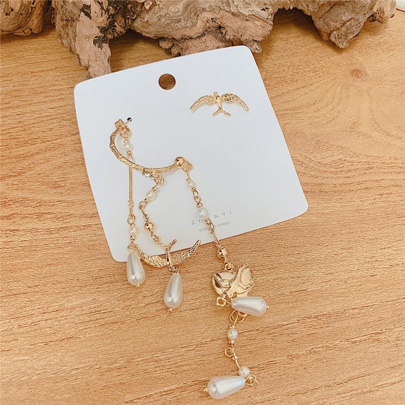 Vintage style multilayer chain long tassel beads earrings NHYQ128009