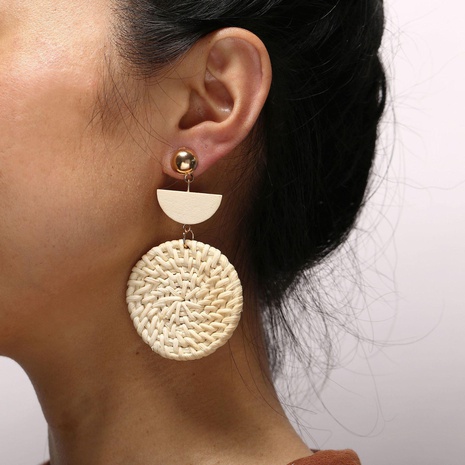 Beige woven round wooden earrings NHPJ128273's discount tags