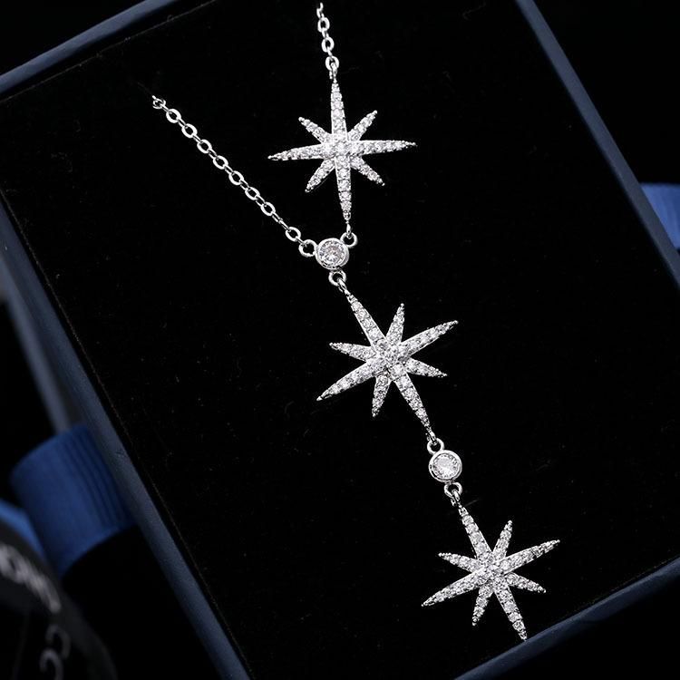 Fashion microinlaid zircon three eightpointed star necklace NHDO128945
