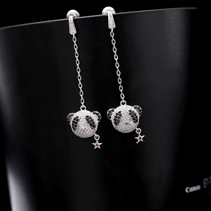 Fashion microinlaid zircon panda earrings NHDO128980