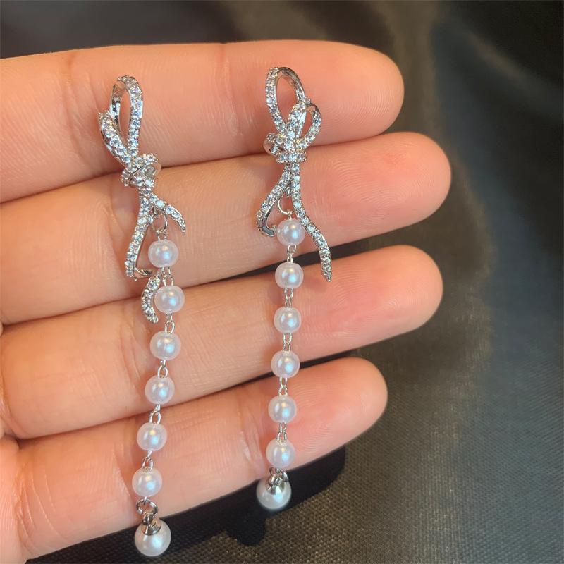 Womens Fashion bow beads tassel earrings NHBR129016