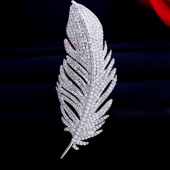Womens Fashion micro-inlaid zircon feather brooch NHDO128955