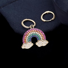 Fashion micro-set zircon rainbow asymmetrical earrings NHDO128985
