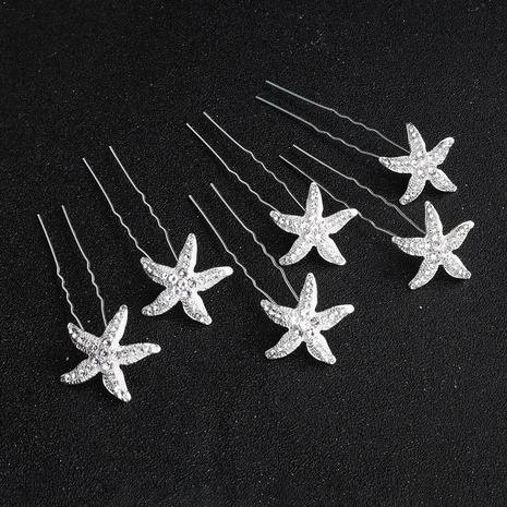 Simple star rhinestone U-shaped hair fork alloy hairpin NHHS129144's discount tags
