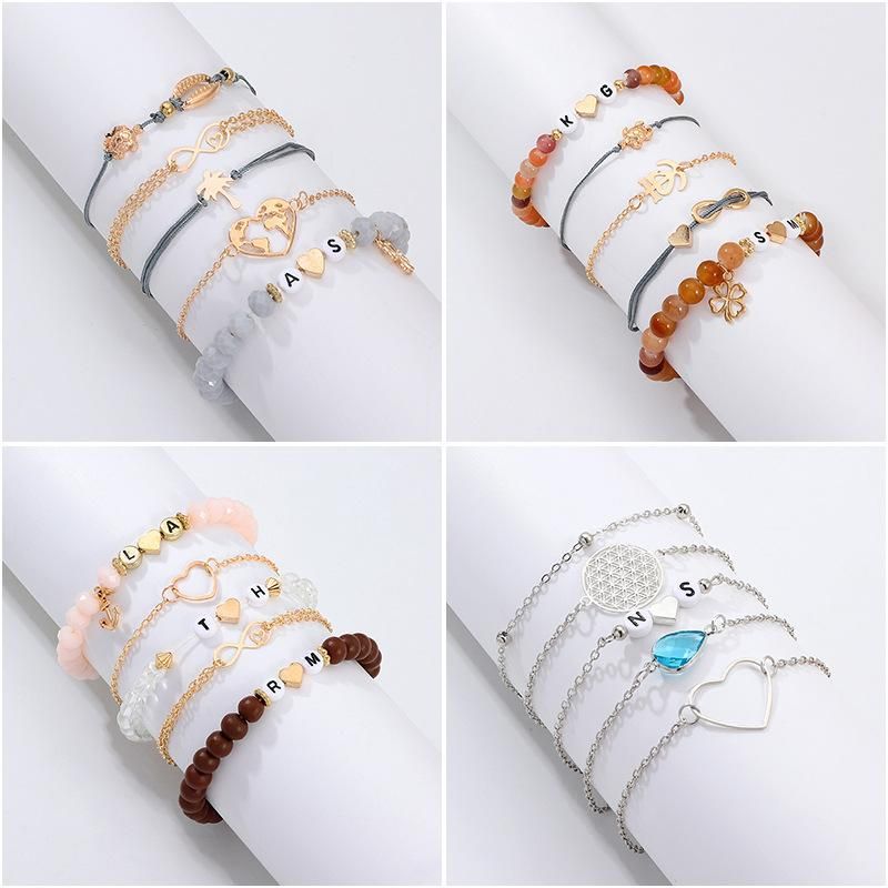Creative fashion letters acrylic beads shell bracelet 5 piece set NHNZ129543