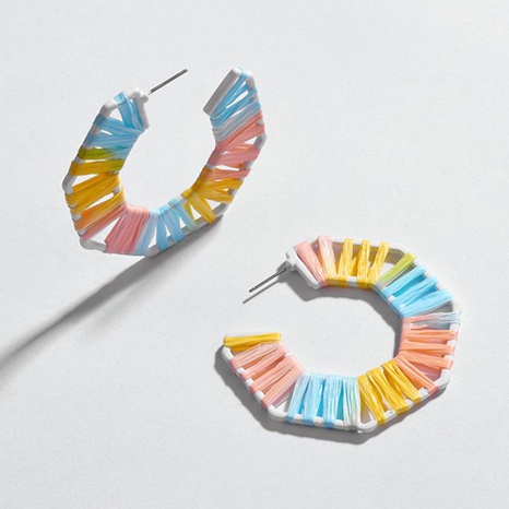 Hollow alloy dyed colored Rafah woven earrings NHLU129542's discount tags