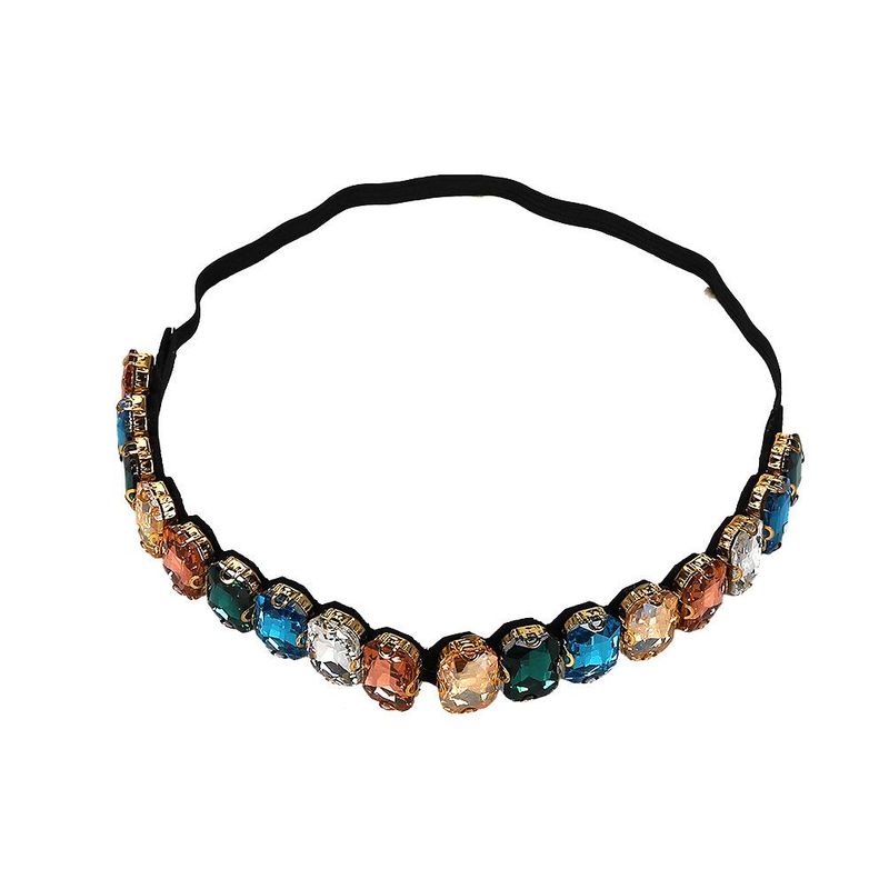 Fashion trend big gemstone rhinestone hair band with necklace NHJQ129546