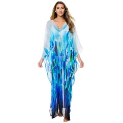 Leaf printed chiffon oversized loose dress maxi dress NHXW129569