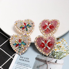 Womens Heart-Shaped Rhinestone Alloy Earrings NHJJ130344