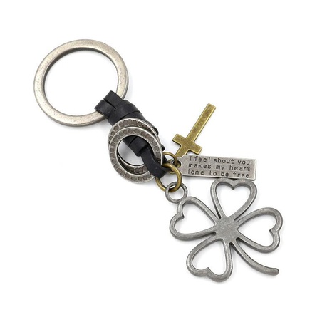 Lucky Clover Pendant Metallic Leather Braided Keychain NHHM132925's discount tags
