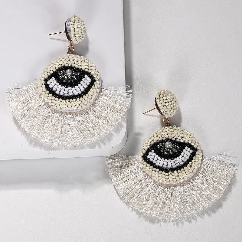 Fashion women handwoven eye tassel earrings NHJQ133792