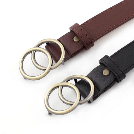 Fashion woman leather metal double buckle belt strap for dress jeans NHPO134073's discount tags