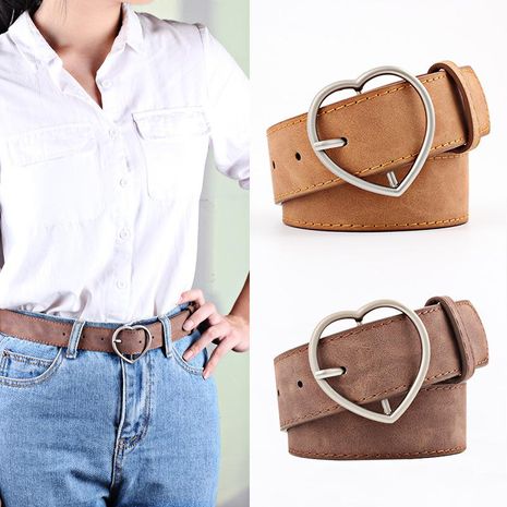 Fashion woman leather metal heart buckle matte belt strap for dress jeans NHPO134089's discount tags