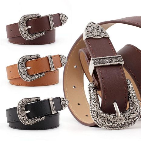 Fashion woman leather metal buckle carved belt strap for dress jeans NHPO134109's discount tags