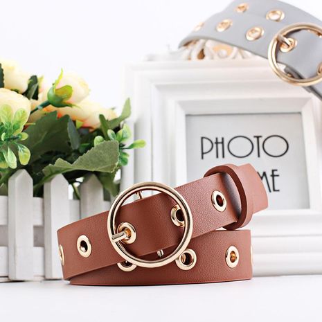 Fashion woman leather metal hole buckle belt strap for dress jeans NHPO134113's discount tags