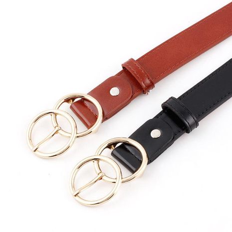 Fashion woman leather metal double round buckle belt strap for dress jeans NHPO134146's discount tags
