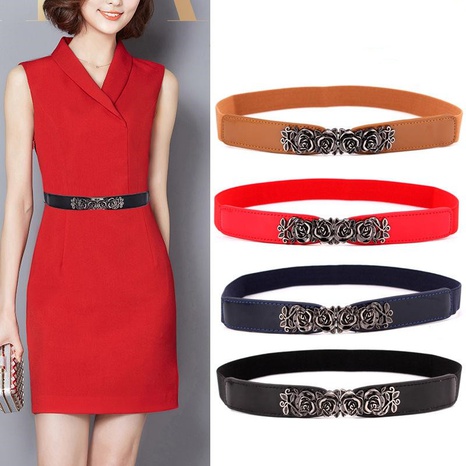 Fashion retro woman leather rose waist belt strap for dress jeans NHPO134069's discount tags