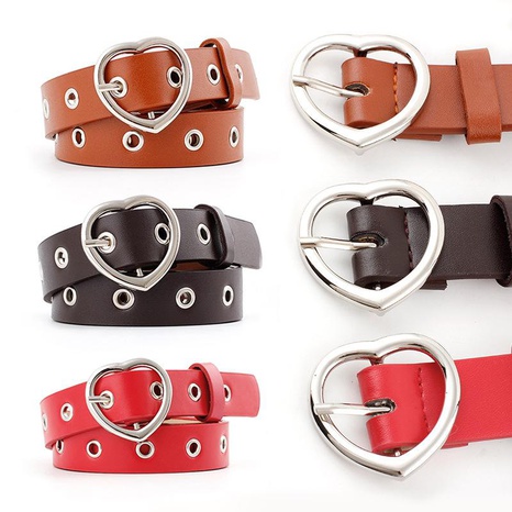 Fashion woman faux leather heart-shaped buckle air hole belt for jeans dress multicolor NHPO134175's discount tags