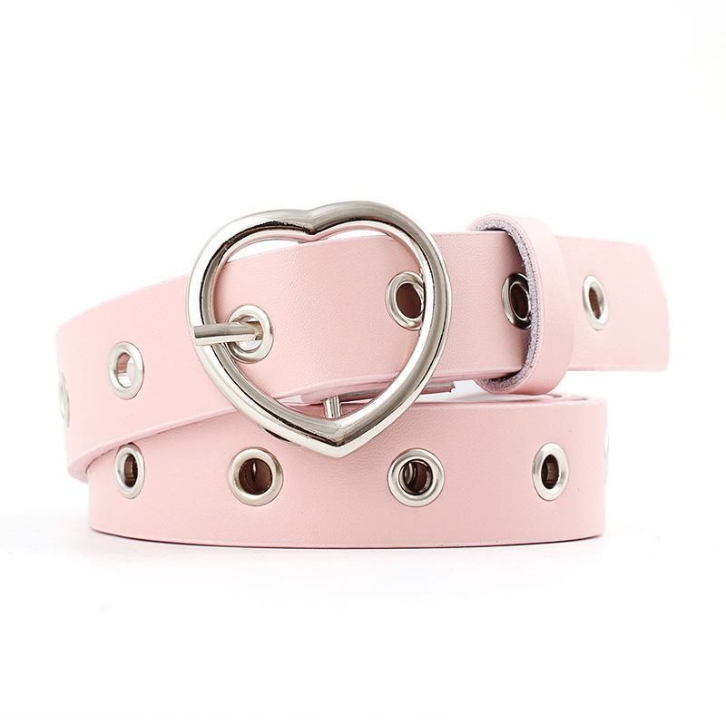 Fashion woman faux leather heart-shaped buckle air hole belt for jeans ...