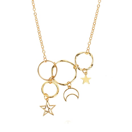 Nouvelle-Coréen Style Simple Creux Multi-Anneau Cercle Étoiles Lune Clavicule Chaîne Collier pour les Femmes's discount tags