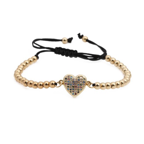 Micro-inlaid colored zircon heart-shaped copper bead woven bracelet NHYL134466's discount tags