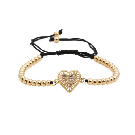 Micro-set color zircon heart-shaped copper bead woven bracelet NHYL134467's discount tags