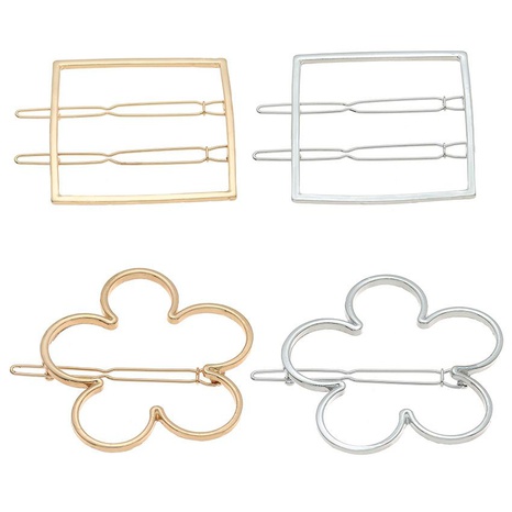 Simple openwork flower rectangular double-breasted alloy hair clip NHHN134475's discount tags