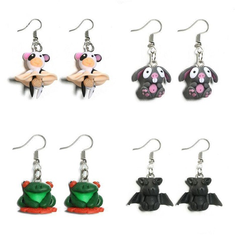 Cartoon cute handmade clay animal small flying pig bat pig earrings NHGY130638's discount tags