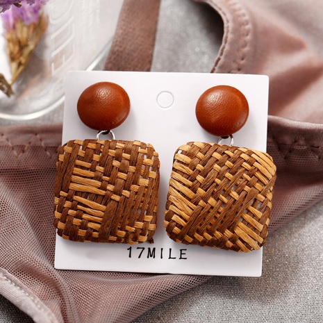 Creative vintage woven straw square earrings NHPJ130660's discount tags