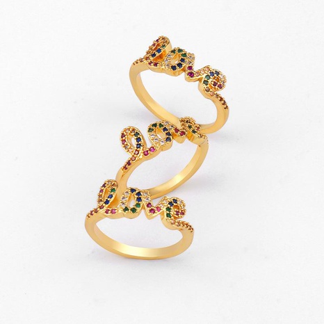 Stylish romantic sweet micro-set color zircon LOVE love ring NHAS130698's discount tags