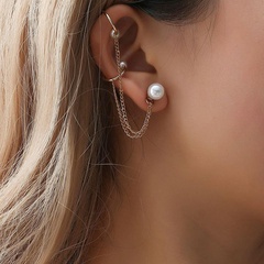 Korean Korean Style Cool Trendy Socialite Pearl Ear Bone Clip Ear Clip Earring Tassel Chain Single Ear Studs Earrings for Women