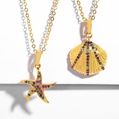 Kreative grenz überschreitende neue Produkt accessoires Muschel halskette kurze Halskette Europäische und amerikanische farbige Diamant anhänger Frauen Großhandel nkp33